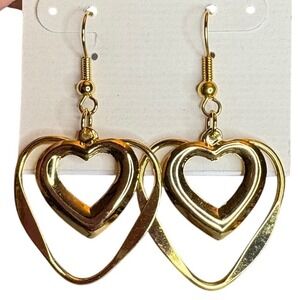 Pierced Ears Gold Tone Double Heart Dangle Earrings After Thoughts Love Hearts